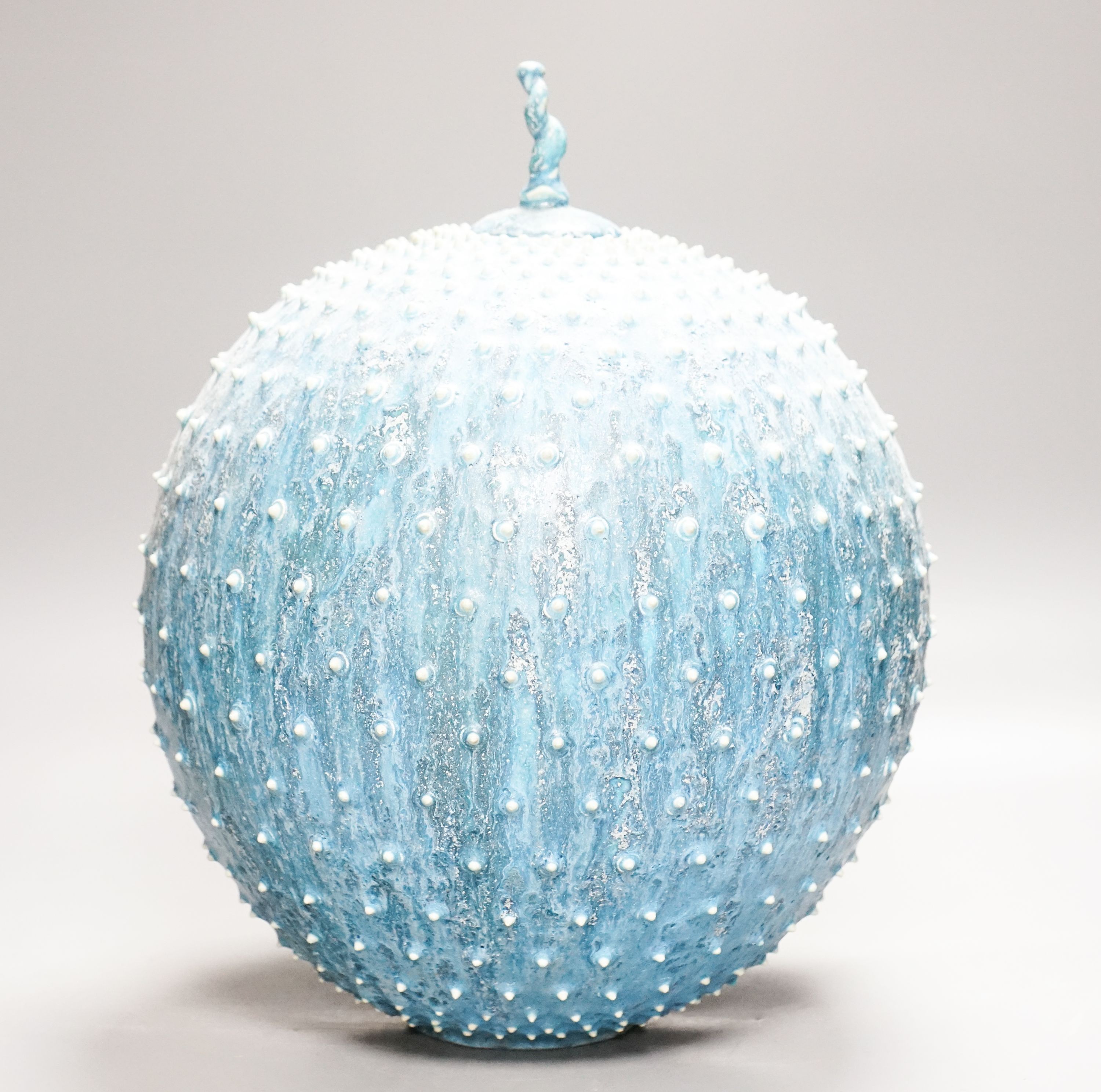 Peter Beard (b.1951) a large turquoise glazed stoneware 'urchin' globe jar and cover, 35cm